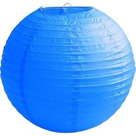 Pack of 1 Round Ceiling Blue Paper Lampshade Light Shade Bamboo, 20cm Ribbed Style Lampshade, Traditional Lampshades,Hanging Paper Lanterns for Weddings, Birthdays, Parties and Events