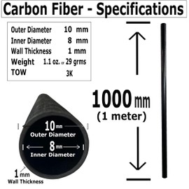 KARBXON - Carbon Fiber Tube - Silver - 10mm X 8mm X 1000mm - Hollow Carbon Fiber rods - Glossy Carbon Tubes - Pure Carbon Fibre Tubes - Lightweight High Strength Carbon Fiber Shaft -3K Wrap (2)