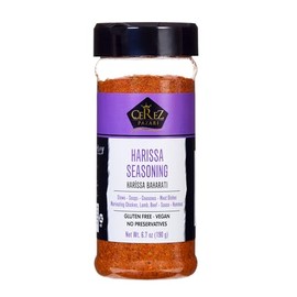 Cerez Pazari Harissa Seasoning 6.7 oz – Spicy North African Blend with Chili, Garlic, Paprika & Cumin – Non-GMO, No Additives – Bold Flavor for Rubs, Marinades, Soups & Roasted Veggies