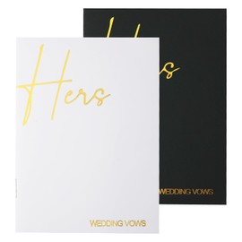 2-Piece Vow Book for Him and Her, 14 x 10 cm Wedding Vow Books with Gold Foil Lettering, Perfect Accessory for Wedding Anniversary Ceremony Accessories, Black and White