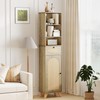 67" Tall Narrow Bathroom Storage Cabinet with Aeched Rattan Doors,