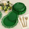 COLOSUS 60pcs Green Plastic Plates Set,Elegant Lace Rim Design Disposable