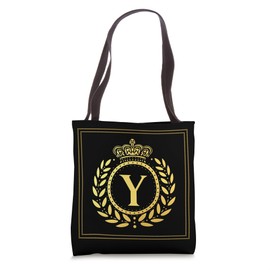 Letter Y Initial Monogrammed Black Royal Tote Bag