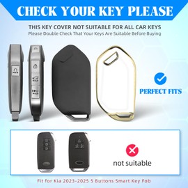 QBUC for KIA Key Fob Cover with keychian,TPU Protection Key Case Compatible with Telluride 2023 2024 2025 EV5 Sorento K4 K5 GT-Line Remote Smart Key Fob Protector (Gold-White)