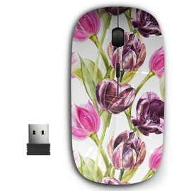 2.4G Ergonomic Portable USB Wireless Mouse for PC, Laptop, Computer, Notebook with Nano Receiver ( Flowers Tulips Watercolor )