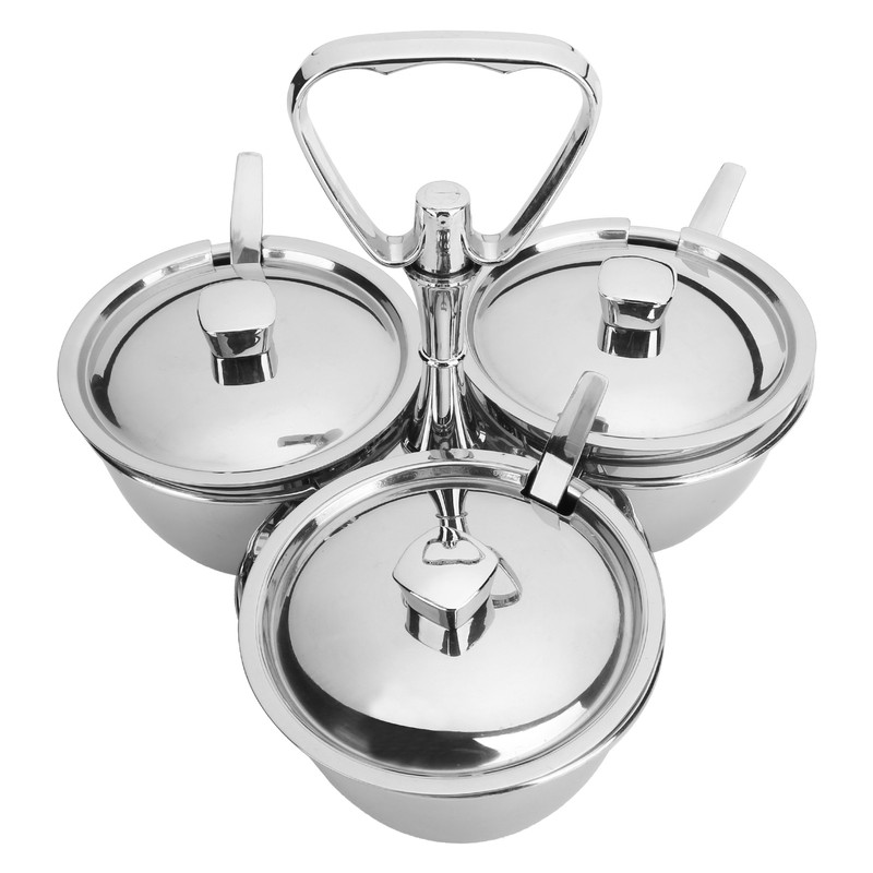 Spice Rack Kitchen Stainless Steel Seasoning Pots Condiment Set Rotating