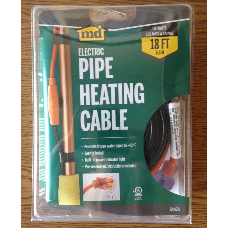 M-D Building Products 64428 18-Foot Pipe Heating Cable with Thermostat,