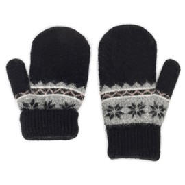 Kids Winter Soft Warm-Knit-Mittens, Boys-Girls Snowflake-Print Warmly Double-Layer Snow-Mittens Ski-Gloves for 5-10Years