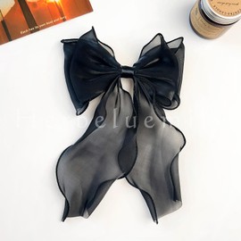 Herbeluemily Barrette, Hair Clip, Ribbon, Chiffon Hair Accessories, Hair Ornament, Set of 2, White + Black
