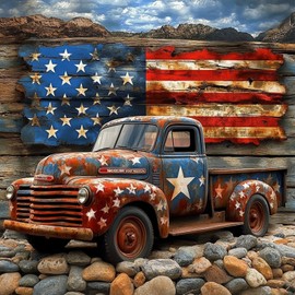 MAXBYE Diamond Paintings Kits for Adults, Retro Old Truck with American Flag Diamond Paintings Kits, 5D DIY Diamond Art Kits, Diamond Paintings Kit for Home Décor Items, 12x12in