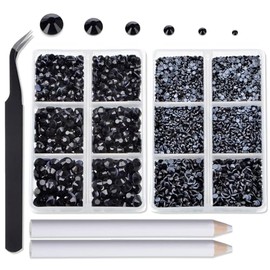 8000pcs Hotfix Rhinestones Flatback,Rhinestones for Crafts Clothes Mixed 6 Sizes, Hotfix Crystals with Wax Pencil Kit, SS4-SS30,Black
