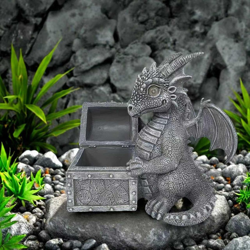 YZYOE LED Solar Powered Dragons Opening Treasures Box Light, Outdoor