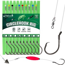 Dovesun 10PCS Circle Hooks Rigs Pre-Rigged Catfish Rig Fishing Hooks for Saltwater Freshwater Circle Hooks Catfish Hooks 5/0