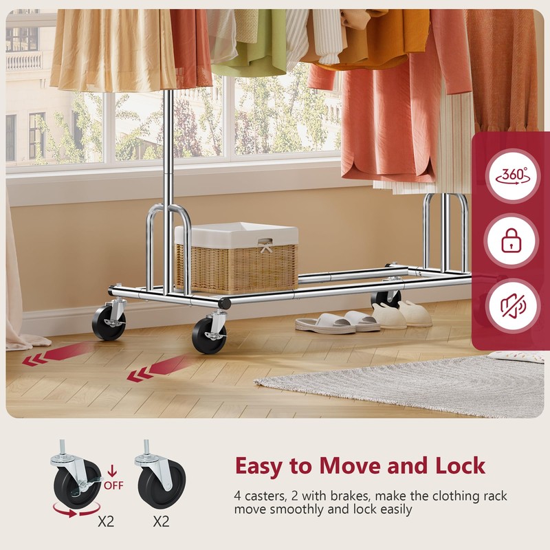 Tajsoon Heavy Duty Clothes Rack Foldable Garment Rack with Wheels