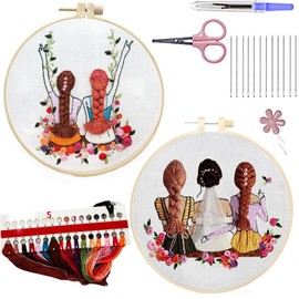MEIYUETAOSI 2 Pack Embroidery Kit for Beginners, Embroidery Starter Kit with Pattern for Beginners, Adults Kids DIY Handmade for Decor Home Room (Girls)