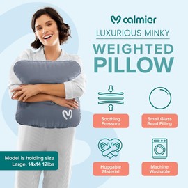 Calmier Weighted Pillow (12 lb) – Glass Bead Sensory Pillows for Relaxation & Focus – Soft, Weighted Pillows for Adults & Kids – Ultra-Plush Machine Washable Cuddle Pillow