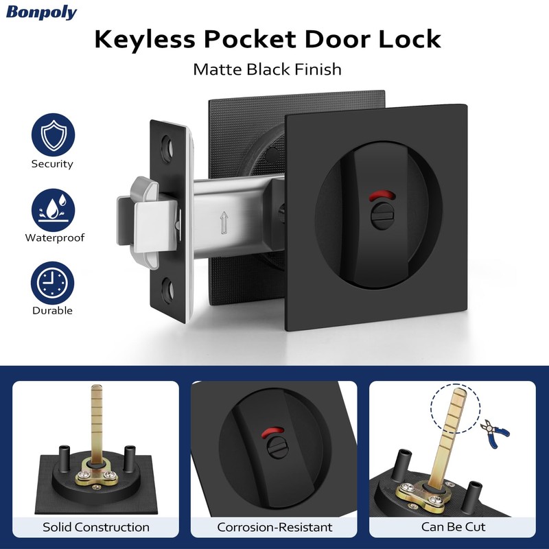 Bonpoly 3 Pack Black Pocket Door Lock, Pocket Door Privacy