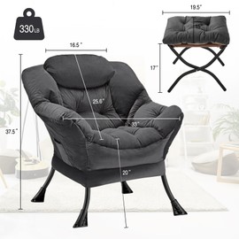 Congermom Congermom Lazy Chair with Folding Ottoman Modern Large Accent Chair,Contemporary Lounge Leisure Sofa Chair with Armrests Upholstered Sofa Armchair Reading Chair for Bedroom,Dorm & Office (Dark Grey-f)