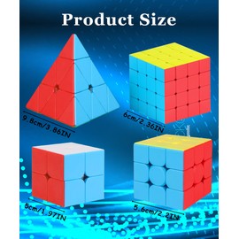 Speed Cube Set, TWSTYFAL 4Pcs Magic Cube of 2x2 3x3x3 4x4x4x4 and Pyramid Puzzle Cube Set for Birthday Party Christmas Stocking Stuffers Gift, Fidget Toy Travel Games for Teen Adults etc.