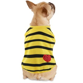 Pet Dog Striped T-Shirt Dogs Cats Cotton Vest Spring Summer Pet Apparel Tee Shirt Suitable for Small Medium Large Pets French Bulldog Bichon Clothes, Yellow, X-Small