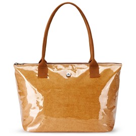 KALIDI Kraft Paper hobo Bag, Ultra Clear PVC Top-Handle Purse Zipper Shoulder Bag Vintage Large Carry All Plastic tote Handbag