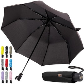 Gorilla Grip Windproof Compact Stick Umbrella for Rain, Travel One-Click Automatic Open and Close, Lightweight, Portable, Strong Reinforced Fiberglass Ribs, Easily Collapsible, Black | Gorilla Grip