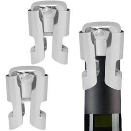vibedor 2 PCS Champagne Stopper with Stainless Steel, Sparkling Wine Stopper Champagne Saver with Food Grade Silicone Leak Proof for Champagne, Prosecco and Cava(Silver)