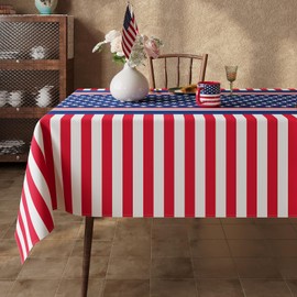 Esmorah 4th of July Rectangular Tablecloth 52x70 Inch, American Flag Stars and Stripes Red White and Blue Table Cloth, Independence Day Patriotic Washable Table Cover for Party Picnic Kitchen Decor