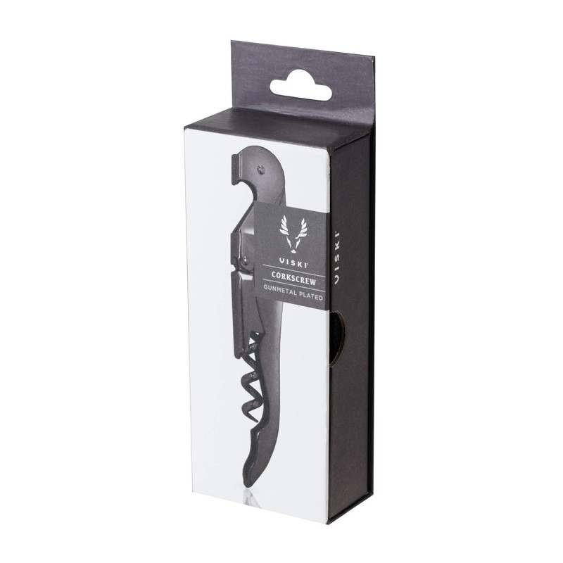 Viski Gunmetal Signature Double Hinged Waiters Corkscrew Wine Opener, Stainless