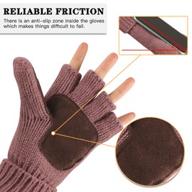 OMECHY Winter Wool Knitted Fingerless Gloves Thermal Insulation Warm Convertible Mittens Flap Cover for Men Women