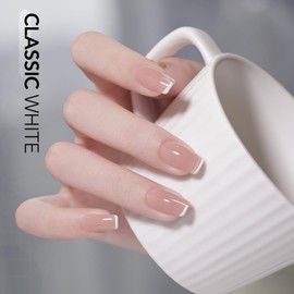 GAOY White Swirl Gel Nail Polish Art Liner, 8ml Classic Color Nail Paint Design with Thin Brush, UV Light Cure for DIY French Manicure at Home