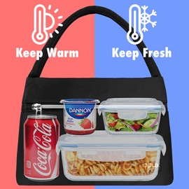 opux Lunch Bag for Women, Insulated Lunch Box Tote for Girls Work Adult School, Small Reusable Cooler Bag Lunch Container Food Tote for Travel Picnic, Fits 11 Cans, Black