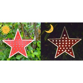 Star Solar Light Patriotic Decor for Outdoor-Garden,Patio,Tree,July 4th Country Star Indoor/Outdoor Memorial Day Decoration,Red