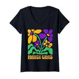 Womens Mardi Gras Carnival Beads New Orleans French Festival Parade V-Neck T-Shirt