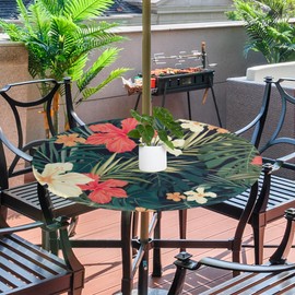 Flower Round Tablecloth Outdoor and Indoor Round Table Cover with Umbrella Hole and Hidden Zipper Tablecloths for Party Picnic Kitchen (M)