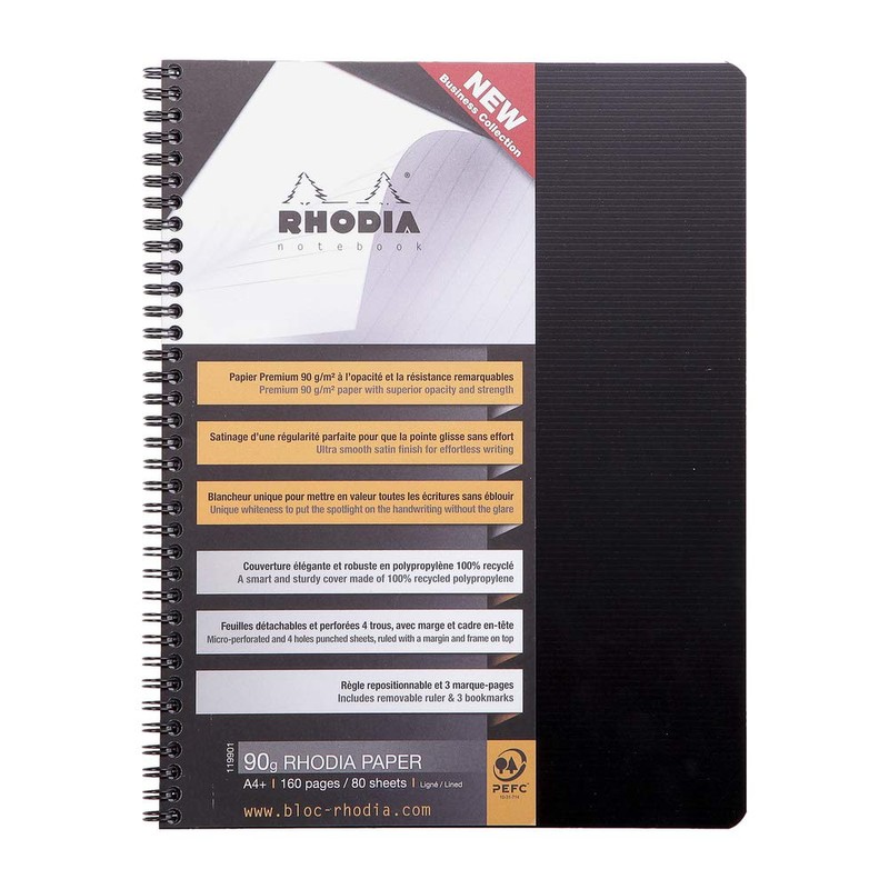 RHODIA 119901C - Spiral Notebook (Full Bound) Black A4+ |