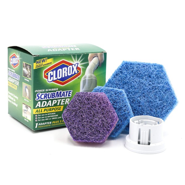 Clorox Kit y Scrubmate XL Combo de Toallas de baño y Azulejos prejabonadas y Adaptador Universal para Power Scrubbers Azul