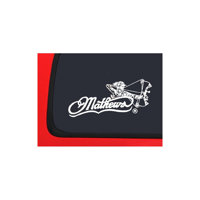 Mathews Logo & Female Bow Hunter - White Hunting window