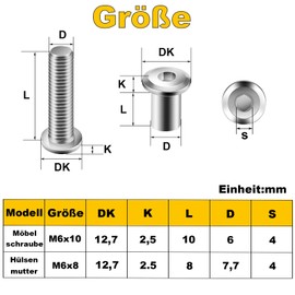 Pack of 20 Connection Screws M6 x 10 mm, Sleeve Screws, Furniture Screws, Furniture Connectors, Cabinet Connectors for Furniture, Cabinets (20 x Furniture Screws, 20 x Sleeve Nuts, 1 x Allen Key)