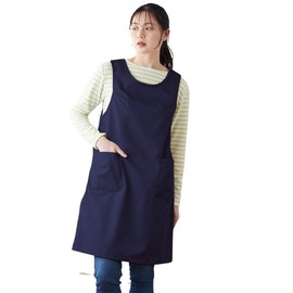 Nissen Women's Work Apron, One-Piece Type, Simple, Plain, Large Size, With Pockets, navy