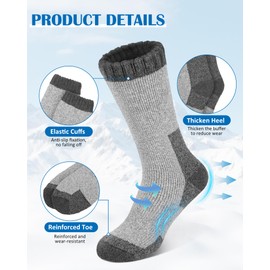 Senker Fashion Merino Wool Socks for Men Women, Hiking Thermal Warm Thick Crew Sock for Winter Outdoors Work 3 Pairs