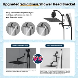Hibbent All Metal 10'' Filtered Rainfall Shower Head with Handheld Combo, High Pressure Shower Wand, 16'' Adjustable Extension Arm, 20 Stage Shower Filter, 71'' Hose, Shower Holder, Matte Black