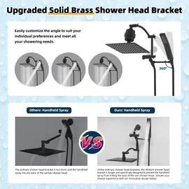 Hibbent All Metal 10'' Filtered Rainfall Shower Head with Handheld Combo, High Pressure Shower Wand, 16'' Adjustable Extension Arm, 20 Stage Shower Filter, 71'' Hose, Shower Holder, Matte Black