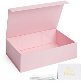 VGOODALL Pink Gift Box, 13x9x4 Inch Large Magnetic Closure gift boxes with Lid, Collapsible Gift Box with Ribbon for Bridesmaid Proposal, Birthdays, Anniversary
