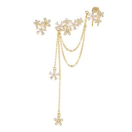 Blossom CZ Flower Ear Cuff Wrap Clip On Clawler Climber Hoop 925 Sterling Silver Stud Chain Threader Tassel Asymmetric Earrings for Women Sensitive Ear Elegant Gifts for Wedding Bff (gold)