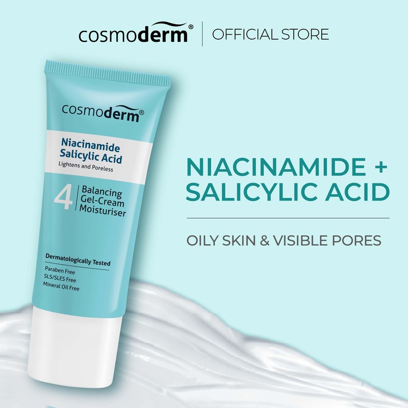 Cosmoderm Niacinamide Salicylic Acid Balancing Gel-Cream Moisturiser 50ml, Pore &