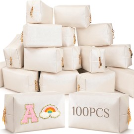 Cunno 100 Pcs Aesthetic Makeup Bags Bulk PU Leather Cosmetic Pouches DIY Toiletry Bags Preppy Makeup Pouch Travel Storage Organizer for Women Travel Party Gift