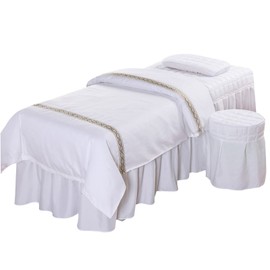 TFCFL Massage Table Skirt Solid Color Massage Table Sheet Sets Bed Valance Sheet Table Skirt Natural Massage Linen Salon Bed Cover Bedspreads Bedding (White,1 Set, 180x120CM/70.87x47.24Inch)