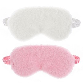 Pack of 2 Plush Eye Mask Soft Sleep Blindfold Eye Cover Comfortable Furry Faux Fur Sleep Mask Satin Nap Night Eye Protection Cover for Men and Women Gift (White Pink)
