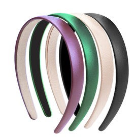 Ptrin PU Headband,0.8 Inch Wide Satin Headbands for Women's Hair，Non Slip Solid Hair Bands Hair Accessories Cosplay DIY Holiday Head Band，4 Pack(PU leather+white+green+black+red)